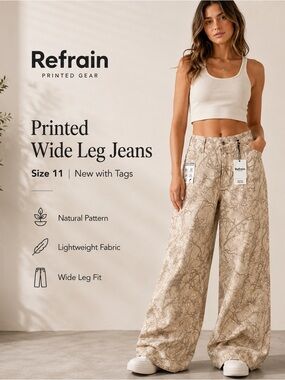 Refrain Beige Camo Wide Leg Jeans Y2K Streetwear NWT Sz 11